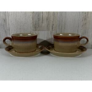Vintage Mikasa‎ Potters Art Ben Seigal Design Country Cabin 2 Cups 2 Saucers Lot